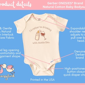 Personalized Aunt Baby Bodysuit, I'd Rather Be Drinking with Custom Aunt Name Infant Romper, Wine Drinker Newborn One Piece from Auntie image 4