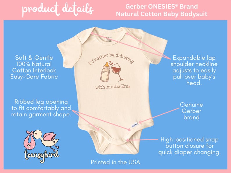 Personalized Aunt Baby Bodysuit, I'd Rather Be Drinking with Custom Aunt Name Infant Romper, Wine Drinker Newborn One Piece from Auntie image 4