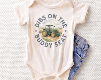 Dibs On The Buddy Seat Baby Onesie - Cute Tractor Farm Bodysuit
