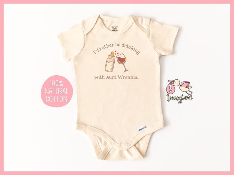 Personalized Aunt Baby Bodysuit, I'd Rather Be Drinking with Custom Aunt Name Infant Romper, Wine Drinker Newborn One Piece from Auntie image 8