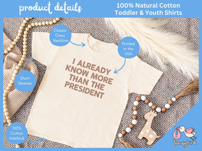 Funny Political Satire Shirt, President Kid's T-shirt, Parody POTUS Children's Tee, Gag Gift for Smart Kid, Natural Cotton Youth Tshirt image 3