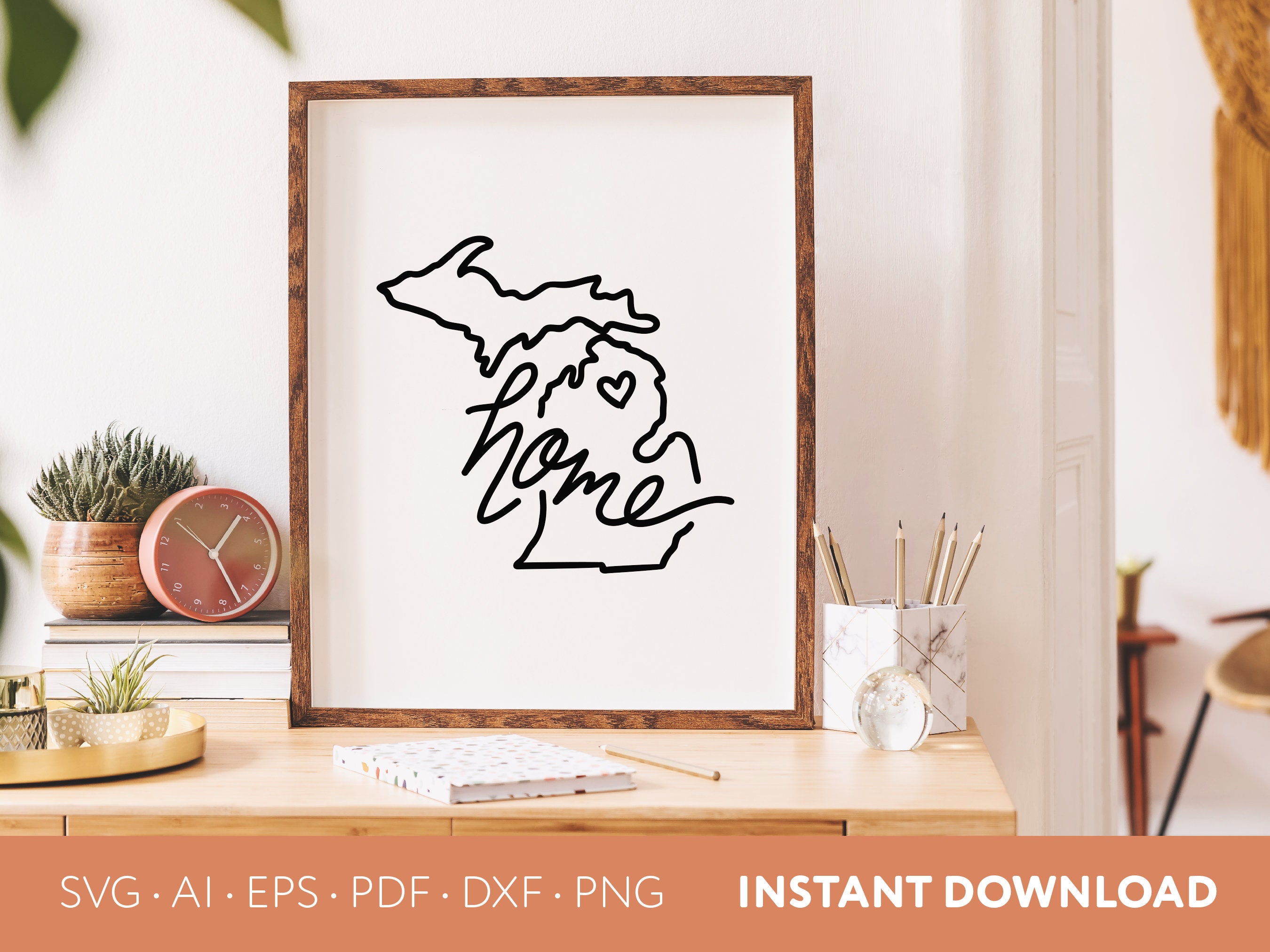 Michigan SVG Hand Lettered Minimalist | Michigan State Outline Svg, Png ...