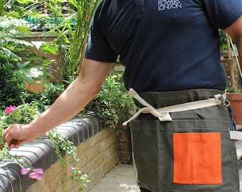 Moss Green Cotton Gardening Apron: Utility Tool Belt, Teacher Apron