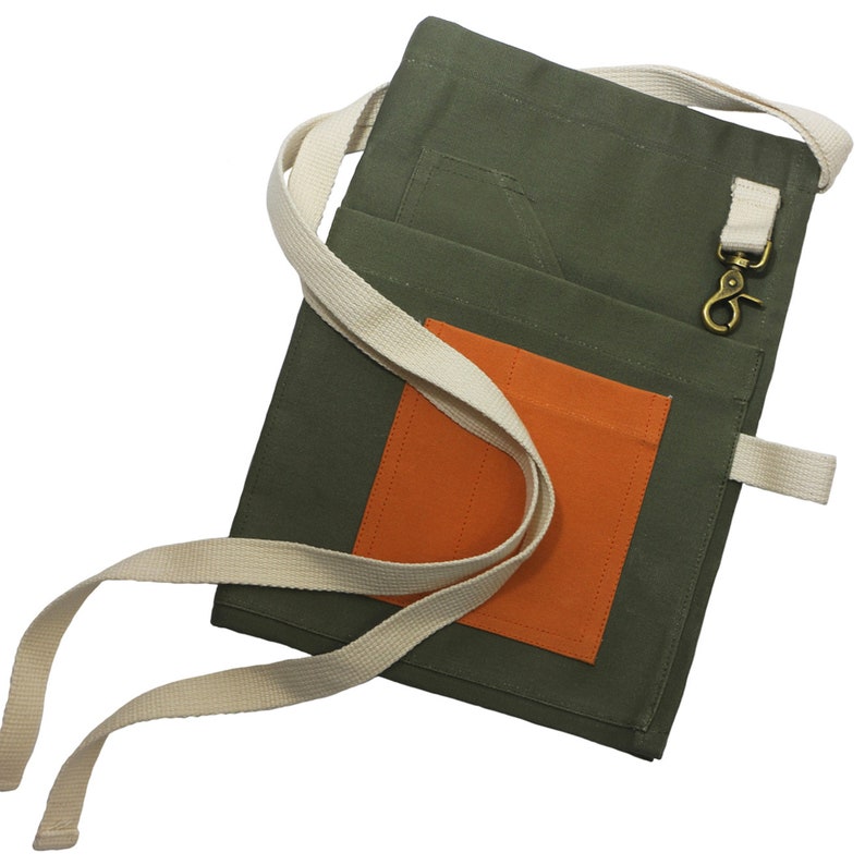 Moss Green Cotton Gardening Apron: Utility Tool Belt, Teacher Apron image 6