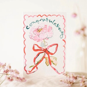 ruban festonné floral de félicitations | Carte de fiançailles et de mariage | Cartes d'illustration à l'aquarelle | Cartes de voeux vierges