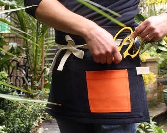 Blue Denim Gardening Apron | Heavy Duty Utility Belt | Half-waist Apron