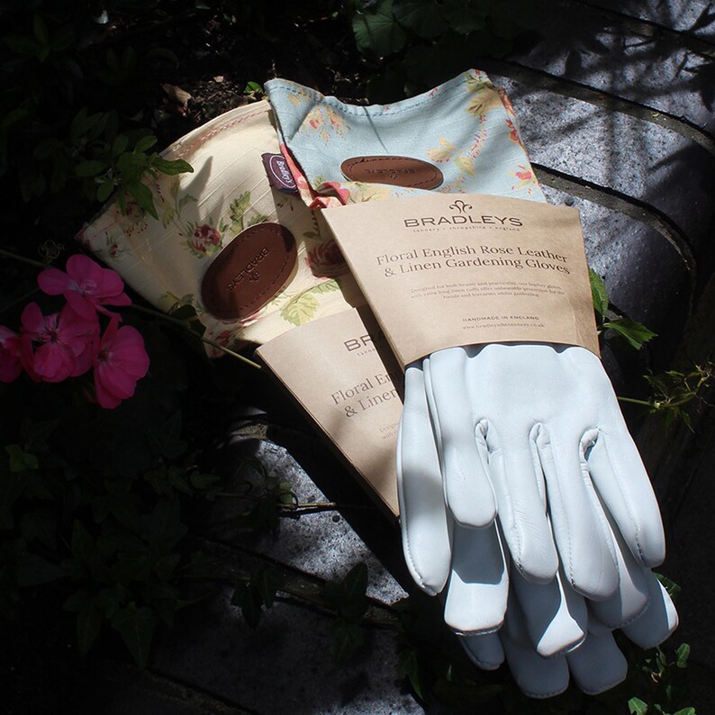 Floral Design English Leather & Linen Gardening Gloves image 5