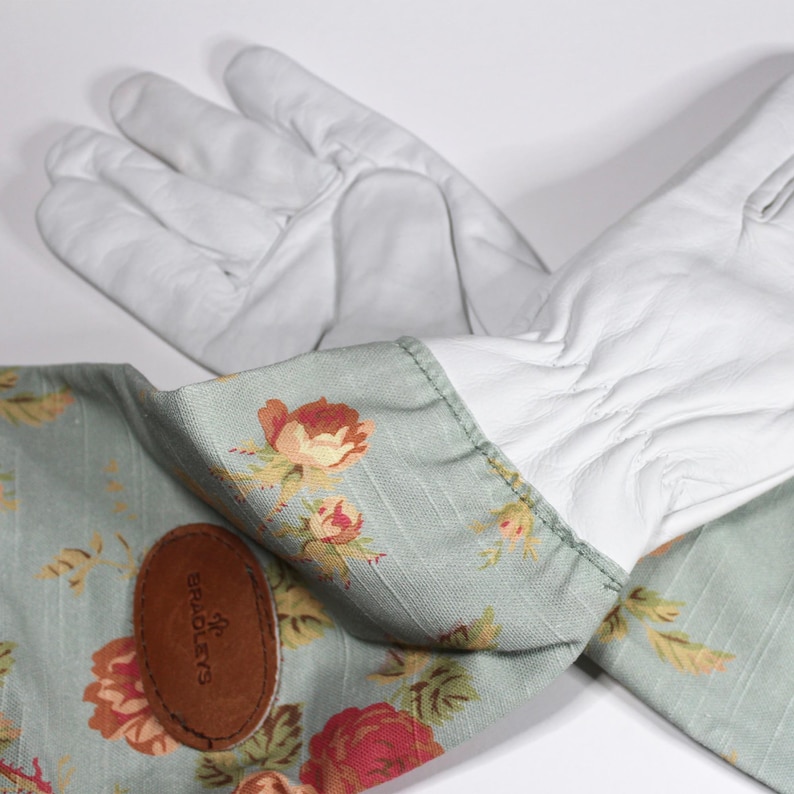 Floral Design English Leather & Linen Gardening Gloves image 13
