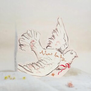 Carte de voeux en forme de colombe de félicitations pour le nouveau bébé | Cartes florales d'illustration d'aquarelle | Bienvenue bébé | Cartes de voeux vierges