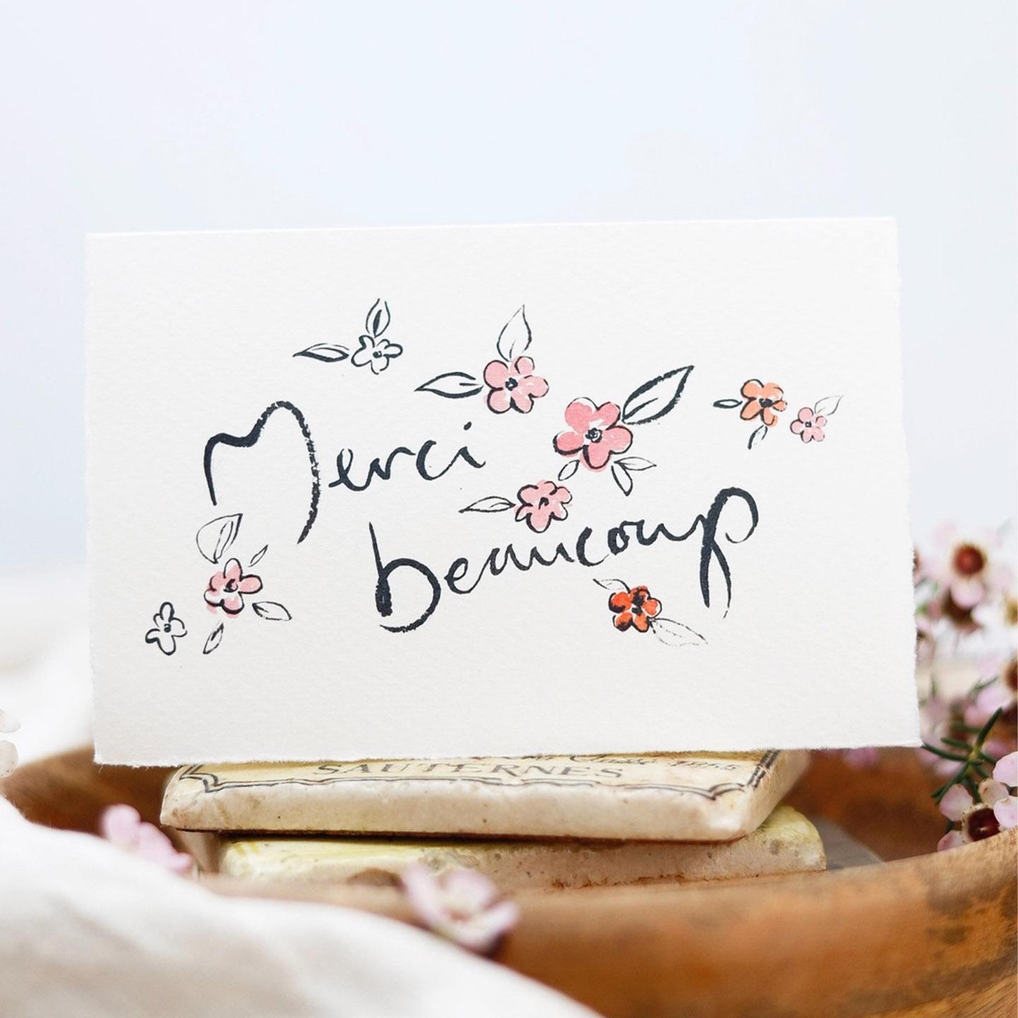Merci Beaucoup Thank You Card: Floral Watercolor Blank Greeting - Etsy