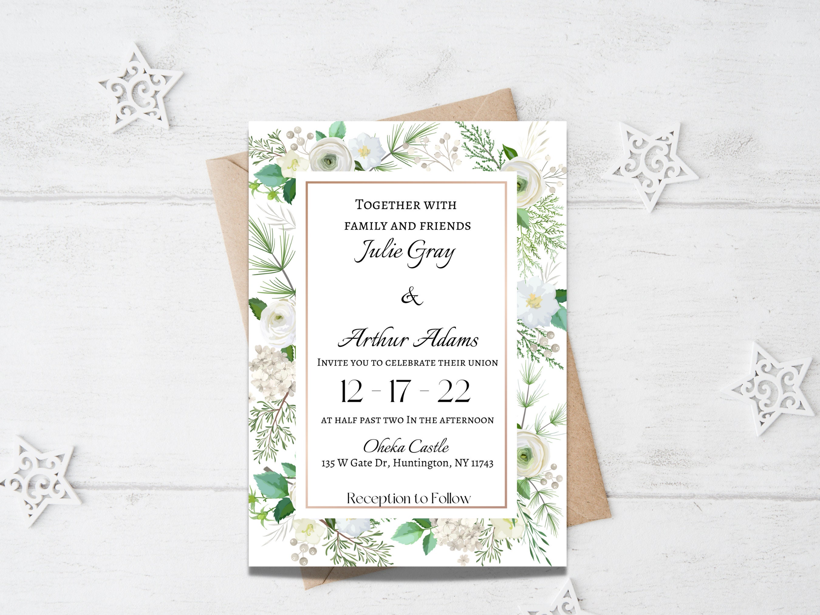 Printable Winter Wedding CANVA Invitation Snowflake Holiday - Etsy