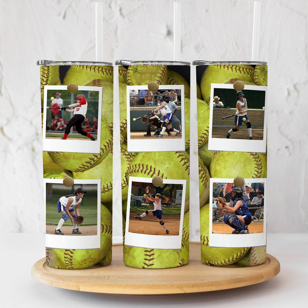 Customizable Softball Picture Frame Tumbler, 20oz Skinny Tumbler