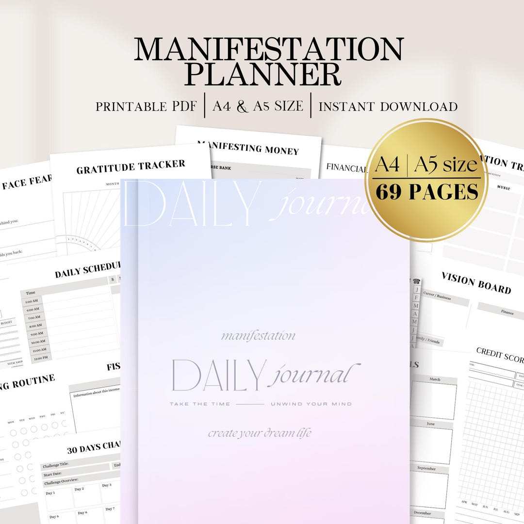 Manifestation Planner Printable, Dream Journal Digital, Mental Health ...