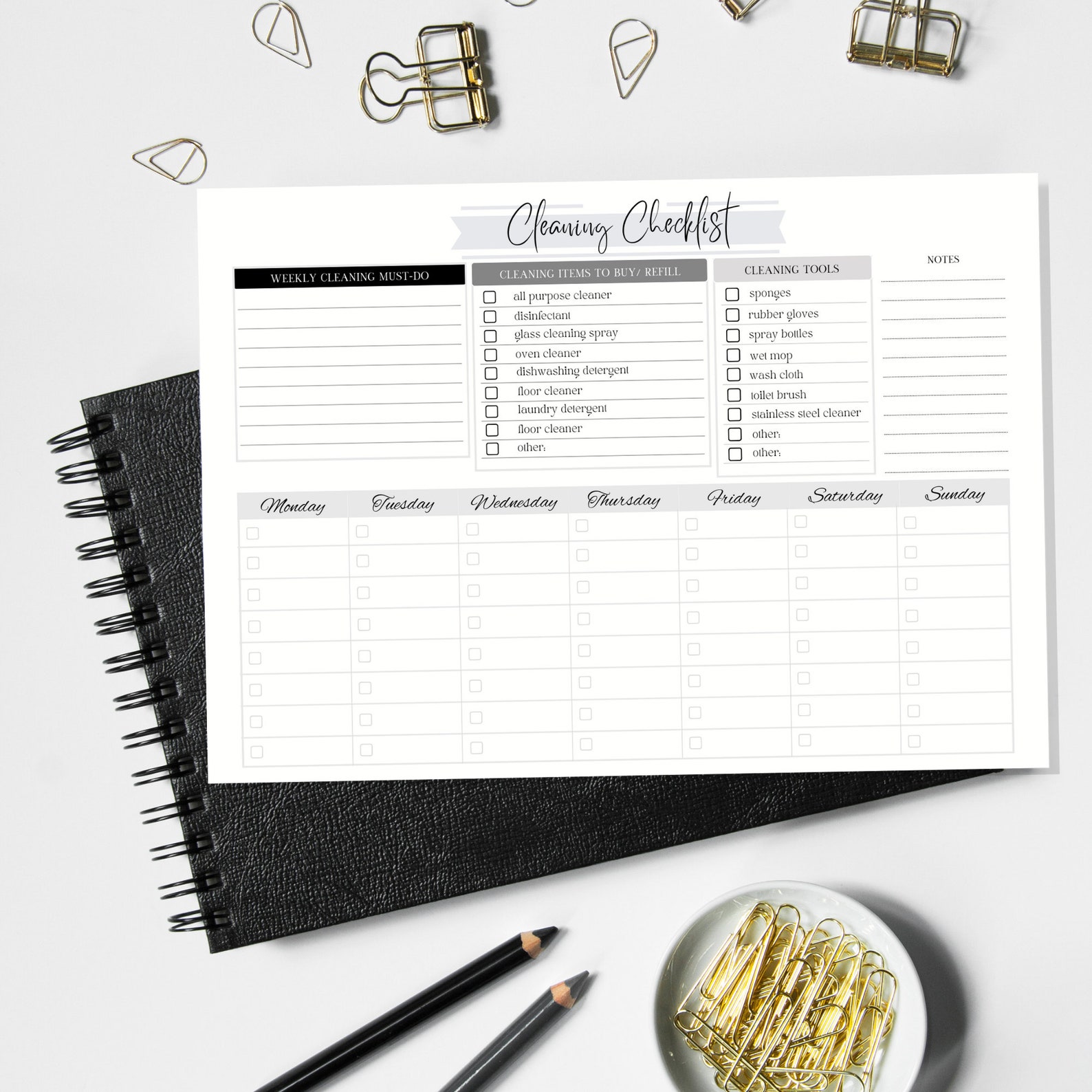 PRINTABLE CLEANING CHECKLIST, Minimalist Cleaning Checklist Printable ...