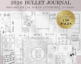 2026 Bullet Planner Journal Pages, Printable Trackers, Weekly Monthly pages, Habit Trackers, Reading journal, self care bujo journal, saving