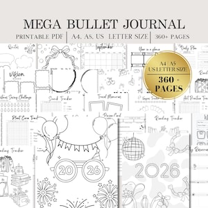 2026 Mega Bullet Planner Journal Pages: Printable Premade bujo monthly yearly Mood habit Trackers