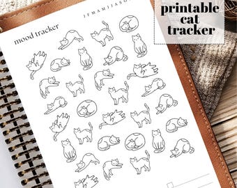 Printable Mood Tracker PDF instant download: A4 US letter A5 cat tracker