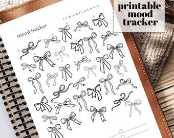 Bow mood tracker journal printable, 2026 mood tracker, Monthly mood journal template, A5 A4 Bullet journal, Bujo Emotion tracker US letter