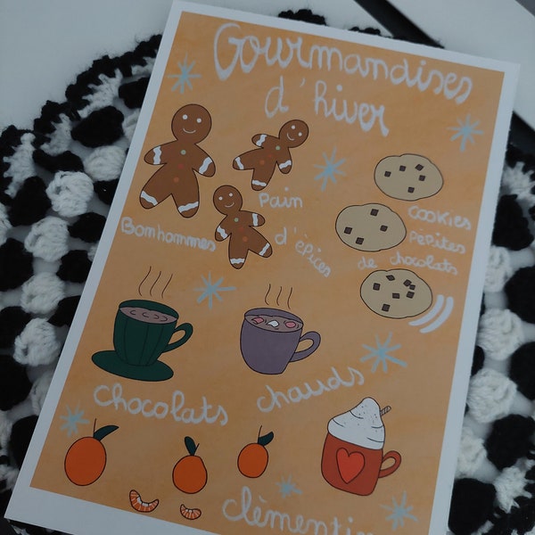 Illustration gourmandises d'hiver; Affiche A5; cosy place