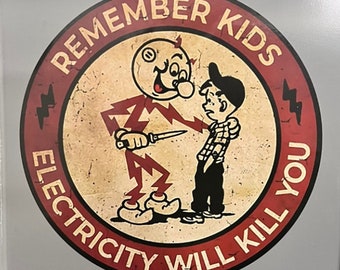 3PCs - 3.5 inches electricity will kill you  sticker reddy kilowatt thin vinyl safety decal