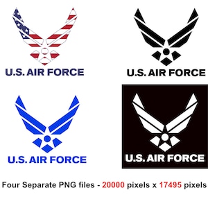 United States Air Force Logo PNG Files (Blue,Black,White and American Flag) - without white background - digital copy