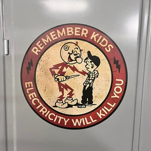 2PCs - 6 inches Electricity Will Kill you sticker reddy kilowatt vinyl safety Waterproof decal