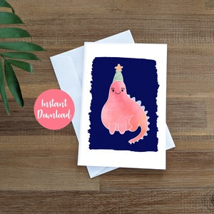 Printable Birthday Card with Baby Dinosaur, Kids Birthday Card, Printable Greeting Card, Print at Home