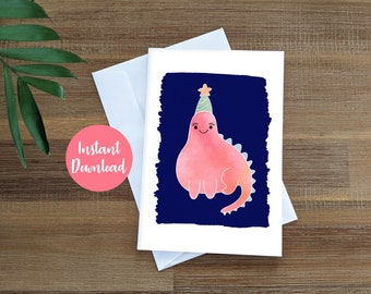 Printable Birthday Card with Baby Dinosaur, Kids Birthday Card, Printable Greeting Card, Print at Home