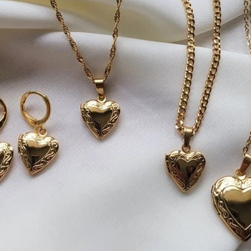 18K Gold Filled Heart Locket Necklace Big Small Heart Locket Etsy
