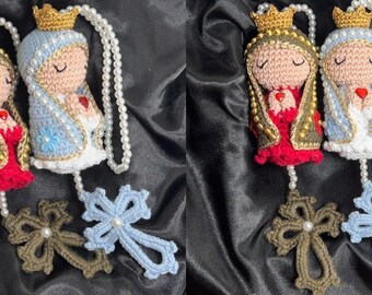 Crochet Virgin Mary Car Charm, Rearview Mirror Ornament, Religious
