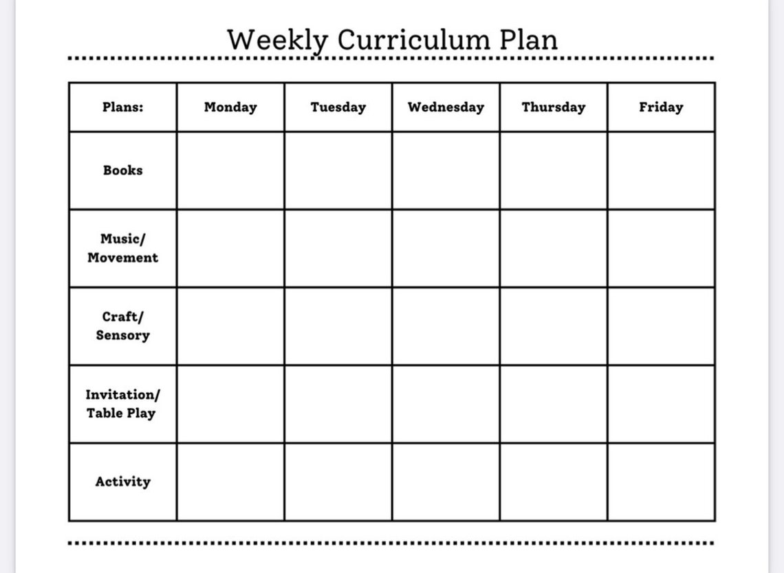 Weekly curriculum example etsy