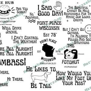 15 Piece SVG und PNG Bundle 70er Jahre, I Said Good Day svg, Wisconsin svg, We're All Alright svg, Well Damn Jackie svg, Burn png, Hey There Hi There