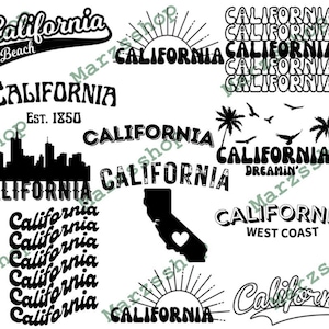 13 pièces SVG et PNG Bundle California svg, svg The Golden State, California Dreamin svg, California Beach svg, svg de la côte ouest,
