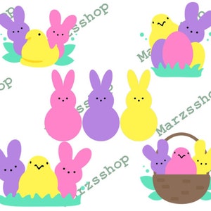 7 Piece Bundle Easter Peeps Png, Peeps png, Easter png, Bunny Peeps png, Chicks Peeps png