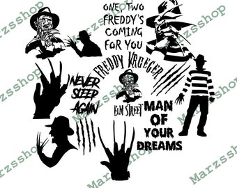 13 Piece SVG and PNG Bundle The Man In Your Dreams, Never Sleep Again svg, Man of Your Dreams svg, One Two svg, Claw Hands png, Freddy svg