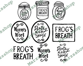 9 Piece SVG and PNG Sally’s Apothecary, Potions svg, Apothecary svg, Worm’s Wort svg, Frog’s Breath svg, Dradly Nightshade svg, Sally svg