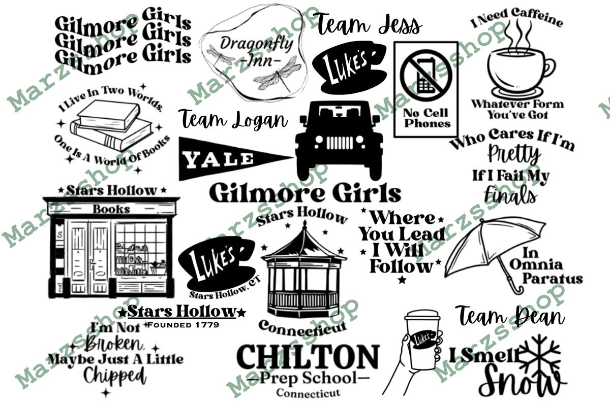 23 Piece SVG and PNG Bundle Gilmore Girls, Team Dean, Team Jess, Team Logan, Dragonfly Inn svg, Luke’s Diner svg, I Smell Snow svg,