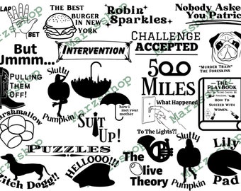 24 Piece SVG and PNG How I Met Your Mother, Zitch Dog svg, Best Burger svg, Suits svg, Red Cowboy Boots svg, Puzzles svg, The Playbook svg