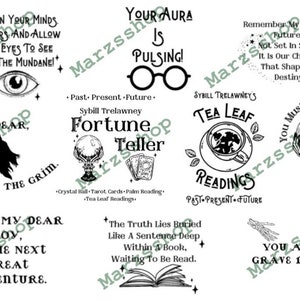10 Stück SVG und PNG Professor Trelawney inspiriert, Prof Trelawney svg, Wahrsager Trelawney svg, Blatt Lesungen svg, Wahrsagung Professor