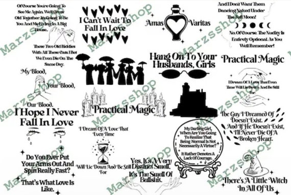 18 Piece SVG and PNG Bundle Practical Magic, Owens Sisters svg, Amas Varitas svg, I Can’t Wait To Fall In Love Svg, Witch In All Of Us svg