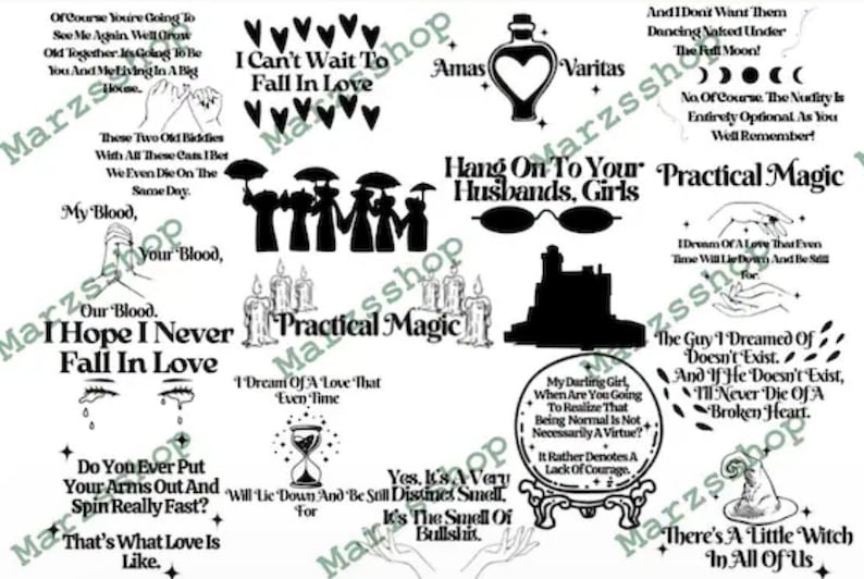 18 Piece SVG and PNG Bundle Practical Magic, Owens Sisters svg, Amas Varitas svg, I Can’t Wait To Fall In Love Svg, Witch In All Of Us svg image 1