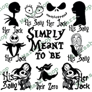 Pacote SVG e PNG de 10 peças Jack e Sally, Jack svg, Sally svg, zero svg, simplesmente feito para ser svg, Jack png, Sally png, Her Jack, His Sally