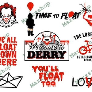 Paquete PNG de 10 piezas inspirado en Pennywise, It The Clown png, Killer Clown png, Loser Club png, Tú también flotarás png, Bienvenido a Derry png