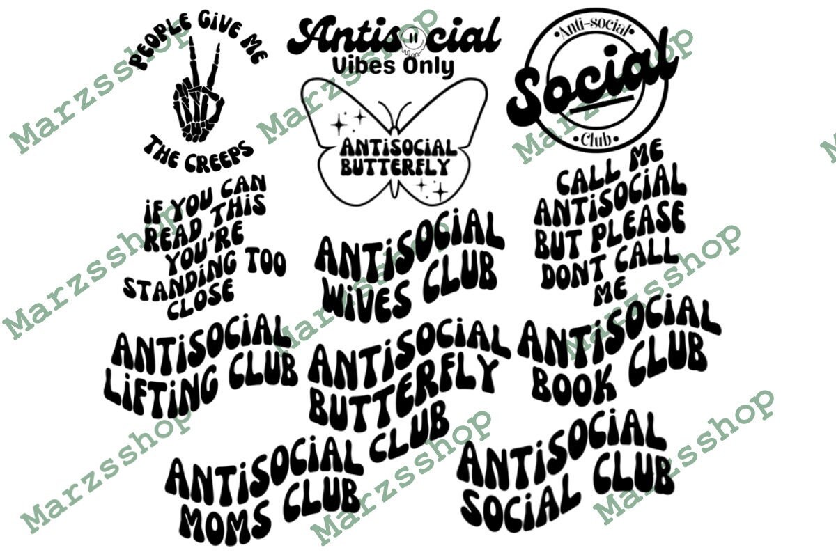 12 Piece SVG and PNG Bundle Antisocial Antisocial Social Club Etsy