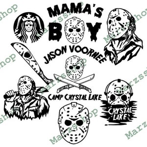 Paquete SVG y PNG de 8 piezas inspirado en Jason, Viernes 13 svg, Hombre con máscara svg, Killer svg, Cuchillo, Camp svg, Lake svg