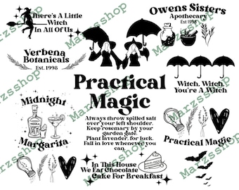 12 Piece SVG and PNG Bundle Practical Magic, Witches svg, Midnight Margaritas svg, Owens Sisters svg, Witch Witch png, Verbena Botanicals