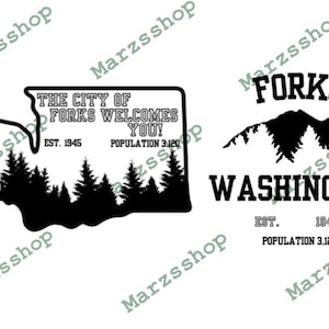 Paquete SVG y PNG de 2 piezas Horquillas inspiradas en Washington, Ciudad de Forks svg, Forks svg, Washington svg, Vampire svg