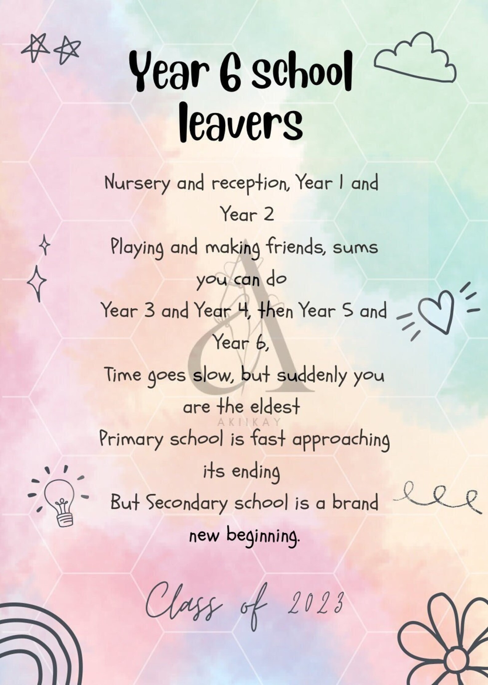 Printable Year 6 Leavers Poem INSTANT DIGITAL DOWNLOAD - Etsy