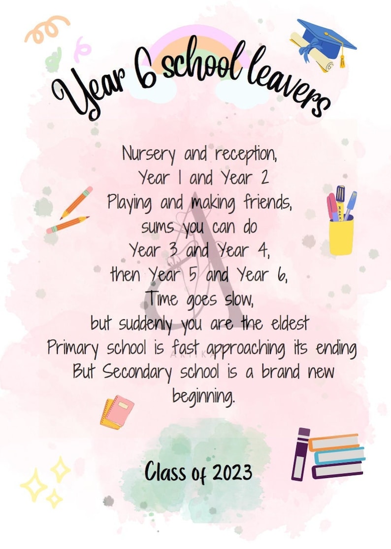 Printable Year 6 Leavers Poem INSTANT DIGITAL DOWNLOAD Etsy