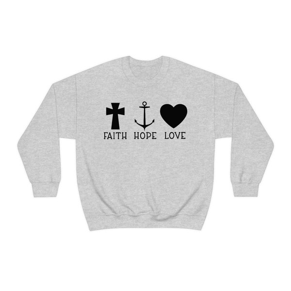 Faith + Hope + Love Heavy Blend Crewneck Sweatshirt, Christianity, Spirituality, Hebrew, Tribe Of Judah, Men, Women, Holiday Gifts